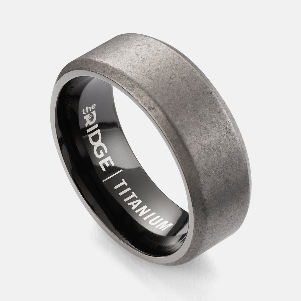 Ridge 8mm Beveled Ring Set - Stonewashed Titanium